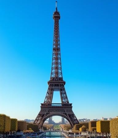 Eiffel Tower in Paris against a blue sky